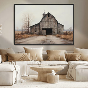 90499-MGV-CV-36X24-Old Barn Wall Art Canvas Print, Framed Rustic Barn Art Picture Print, Abandoned Farm Perfect Rustic Farmhouse Decor Artwork