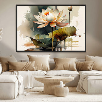 46359-MGV-CV-36X24-Lotus Blossom Wall Art Canvas Print, Framed Water Lily Art Picture Print, Zen Flower Perfect Zen Botanical Decor Artwork