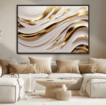 41237-MGV-CV-36X24-Gold Waves Wall Art Canvas Print, Framed Elegant Flow Art Picture Print, Luxury Layers Perfect Minimal Luxe Decor Artwork