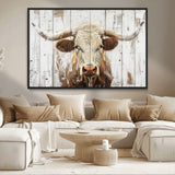 10840-MGV-CV-36X24-Texas Longhorn Wall Art Canvas Print, Framed Rustic Bull Art Picture Print, Western Cattle Perfect Rustic Western Decor Artwork