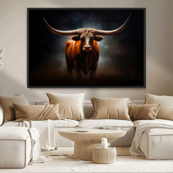 12484-MGV-FC-36X24_Black-Texas Longhorn Wall Art Canvas Print, Framed Western Bull Art Picture Print, Moody Cattle Perfect Moody Western Decor Artwork