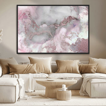 16416-MGV-CV-36X24-Blush Marble Wall Art Canvas Print, Framed Rose Gold Art Picture Print, Pink Cloudy Perfect Modern Glam Decor Artwork