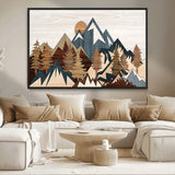 80300-MGV-CV-36X24-Geometric Mountains Wall Art Canvas Print, Framed Stylized Trees Art Picture Print, Graphic Forest Perfect Rustic Abstract Decor