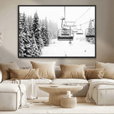 49274-MGV-CV-36X24-Snowy Forest Wall Art Canvas Print, Framed Ski Lift Art Picture Print, Mountain Snow Perfect Minimal Winter Lodge Decor Artwork
