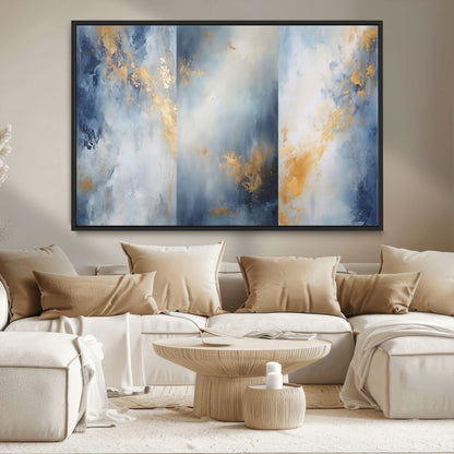 41836-MGV-CV-36X24-Abstract Gold Wall Art Canvas Print, Framed Blue Layers Art Picture Print, Elegant Cloud Perfect Elegant Minimalist Decor Artwork