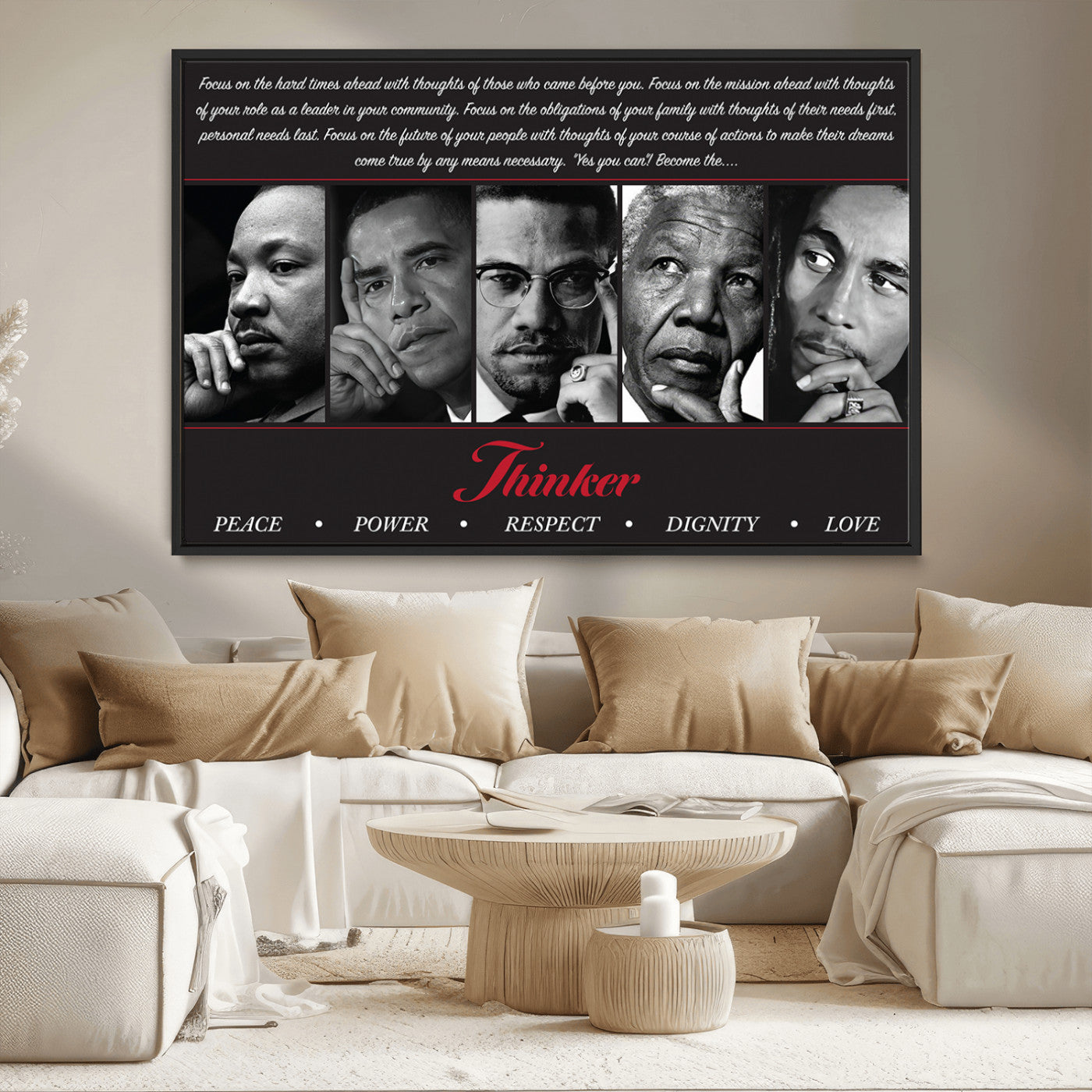 45112-MGV-CV-36X24-Black Icons Wall Art Canvas Print, Framed Thinker Art Picture Print, Motivational Quote Perfect Cultural Modern Decor Artwork