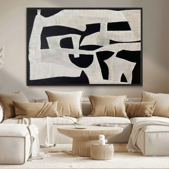 33714-MGV-CV-36X24-Monochrome Design Wall Art Canvas Print, Framed Modern Linework Art Picture Print, Textured Shapes Perfect Monochrome Modern Decor