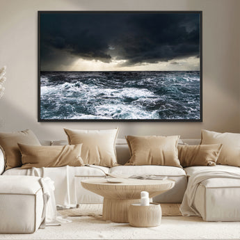 51359-MGV-FC-36X24_Black-Stormy Ocean Wall Art Canvas Print, Framed Moody Seascape Art Picture Print, Ocean Storm Perfect Dramatic Coastal Decor Artwork