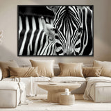 43631-MGV-CV-36X24-Zebra Wall Art – Black & White Safari Wildlife Canvas Print, Modern Animal Photography Decor for Living Room, Office, or Bedroom
