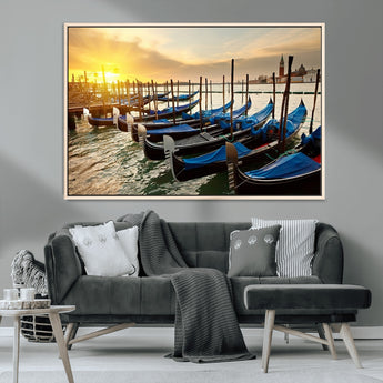 25872-MGV-CV-36X24-Venetian Gondola Dock Wall Art – Serene Sunset Canal Canvas Print, Tranquil Water Travel Decor for Office, Living Room, or Man