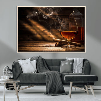 92305-MGV-CV-36X24-Whiskey & Cigar Wall Art – Moody Whiskey and Cigar Canvas Print, Sophisticated Bar or Home Lounge Decor for Office, Man Cave or
