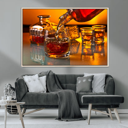18250-MGV-CV-36X24-Whiskey Pour Wall Art – Captivating Whiskey Splash Canvas Print, Elegant Bar or Home Lounge Decor for Office, Man Cave or Living