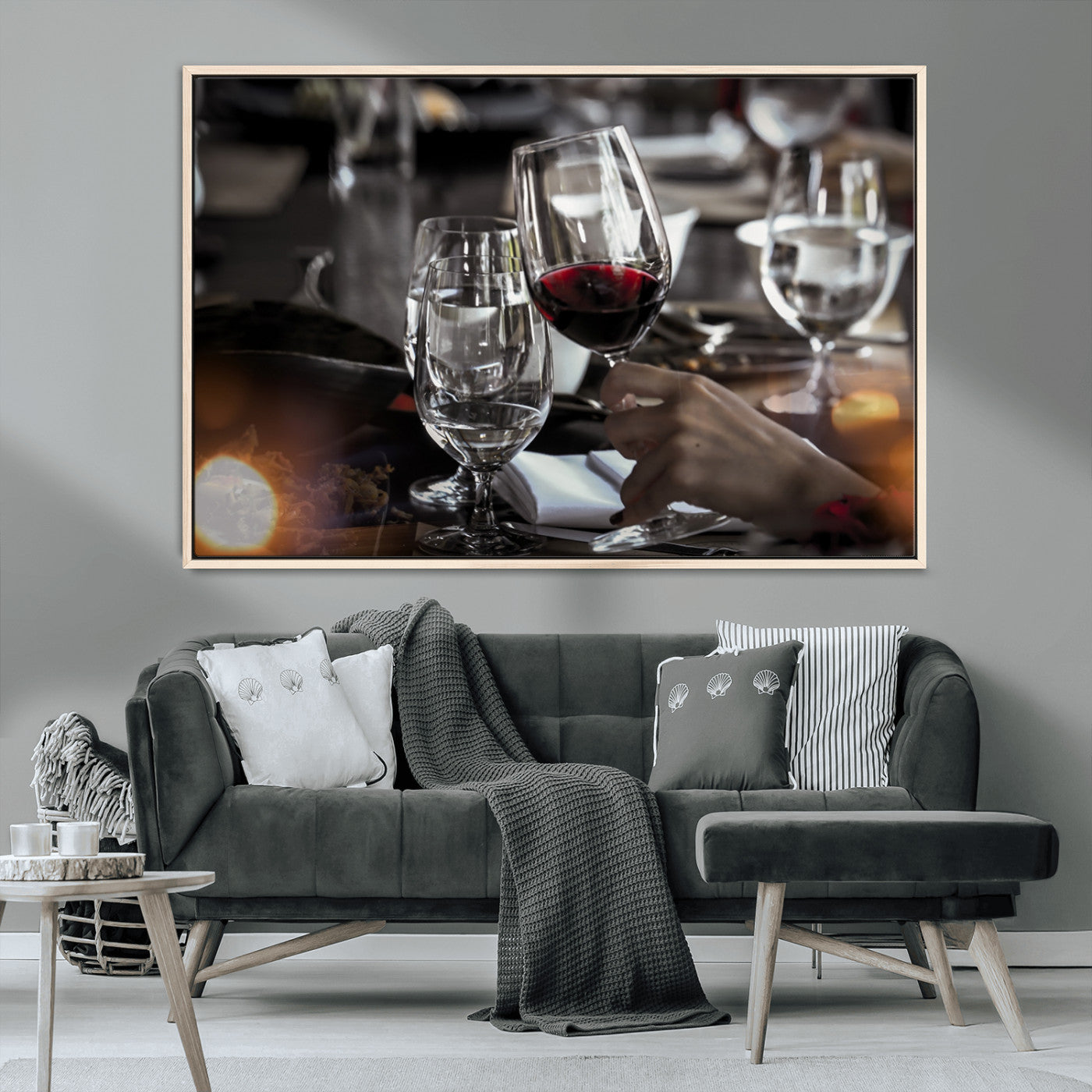 75513-MGV-CV-36X24-Elegant Wine Toast Wall Art – Close-Up Red Wine Glass at Dinner Table Canvas Print, Sophisticated Dining Room or Bar Decor