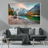 25982-MGV-CV-36X24-Autumn Mountain Lake Wall Art – Panoramic Fall Foliage and Snowy Peaks Canvas Print, Scenic Nature Decor for Living Room or Office