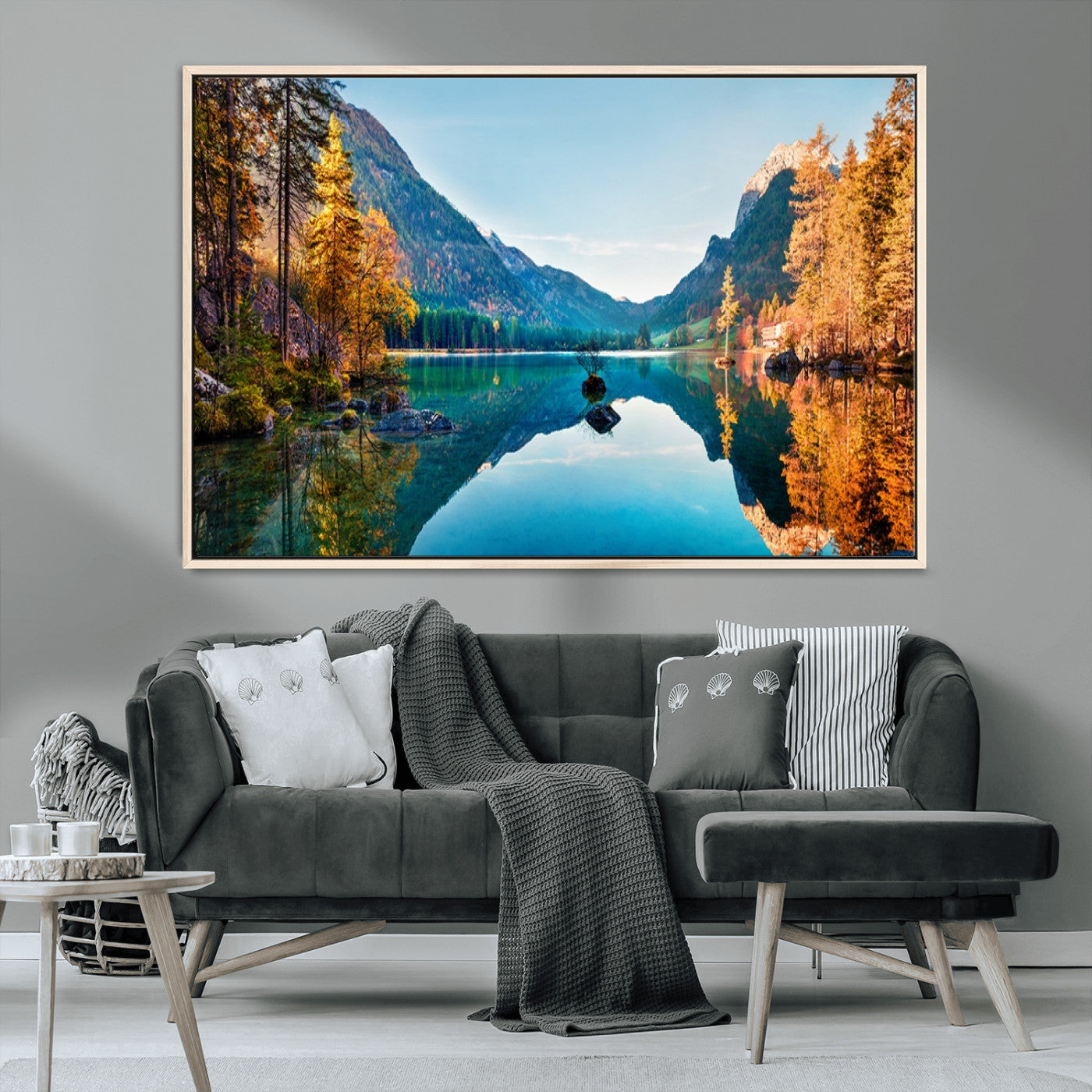 32962-MGV-CV-36X24-Mountain Lake Wall Art – Tranquil Autumn Landscape Canvas Print, Nature Reflection Decor for Living Room, Bedroom, Office or Cabin