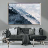 85737-MGV-CV-36X24-Misty Mountain Wall Art – Atmospheric Pine Forest Canvas Print with Fog and Mist, Calm Nature Decor for Living Room, Bedroom,