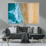 46640-MGV-CV-36X24-Aerial Beach Wall Art – Turquoise Waves and Golden Sand Canvas Print with Lone Surfer, Coastal Ocean Decor for Living Room,