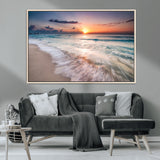 71849-MGV-CV-36X24-Sunrise Ocean Beach Wall Art – Serene Seascape Canvas Print with Gentle Waves, Coastal Nature Decor for Bedroom, Living Room or