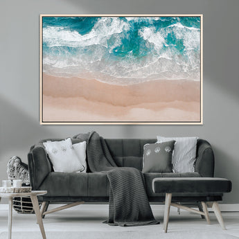 39236-MGV-CV-36X24-Ocean Beach Wall Art – Aerial View of Waves and Sand Canvas Print, Coastal Home Decor for Living Room, Bedroom, Office or Beach