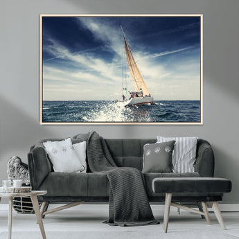 75430-MGV-CV-36X24-Sailing Boat Wall Art – Dynamic Ocean Yacht Canvas Print, Nautical Decor for Living Room, Office, Beach House or Cabin