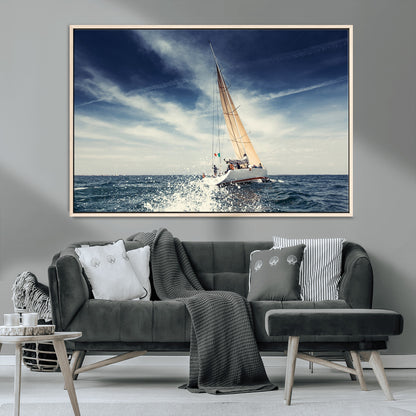 75430-MGV-CV-36X24-Sailing Boat Wall Art – Dynamic Ocean Yacht Canvas Print, Nautical Decor for Living Room, Office, Beach House or Cabin