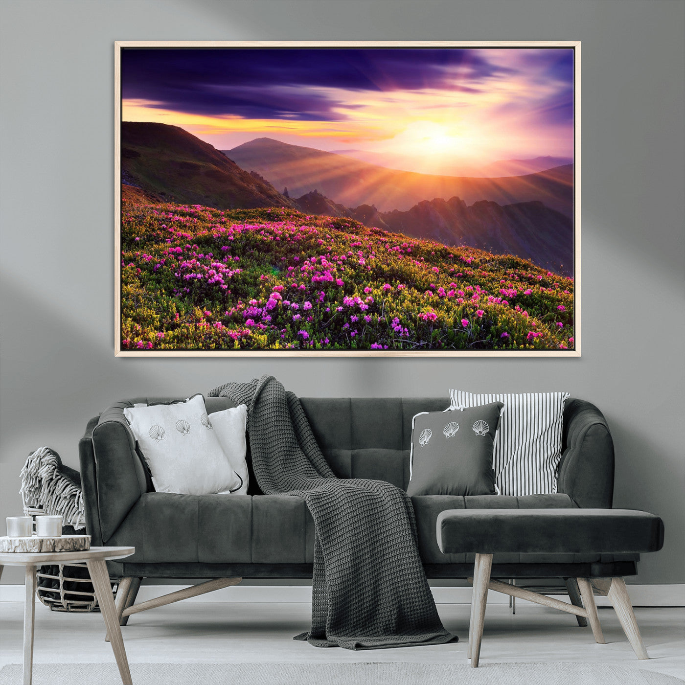 49741-MGV-CV-36X24-Mountain Sunrise Wall Art – Vibrant Floral Landscape Canvas Print, Nature Home Decor for Living Room, Bedroom Office or Cabin