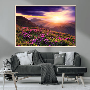 49741-MGV-CV-36X24-Mountain Sunrise Wall Art – Vibrant Floral Landscape Canvas Print, Nature Home Decor for Living Room, Bedroom Office or Cabin