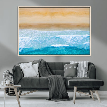 43046-MGV-CV-36X24-Aerial Beach Wall Art – Serene Ocean Waves & Sandy Shore Canvas Print, Coastal Home Decor for Living Room, Bedroom or Office
