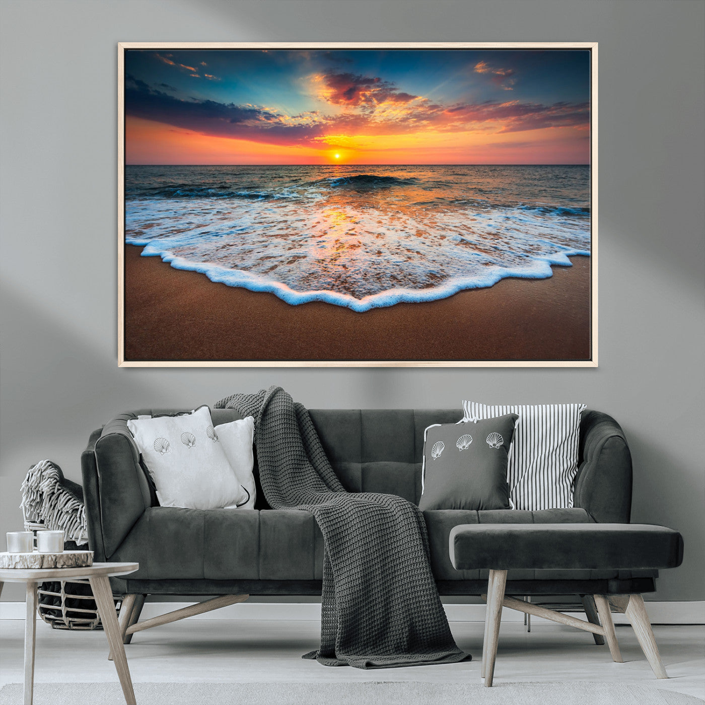 87032-MGV-CV-36X24-Ocean Sunset Wall Art – Stunning Beach Canvas Print with Vibrant Sky, Calm Waves, and Golden Horizon, Perfect Coastal Decor for