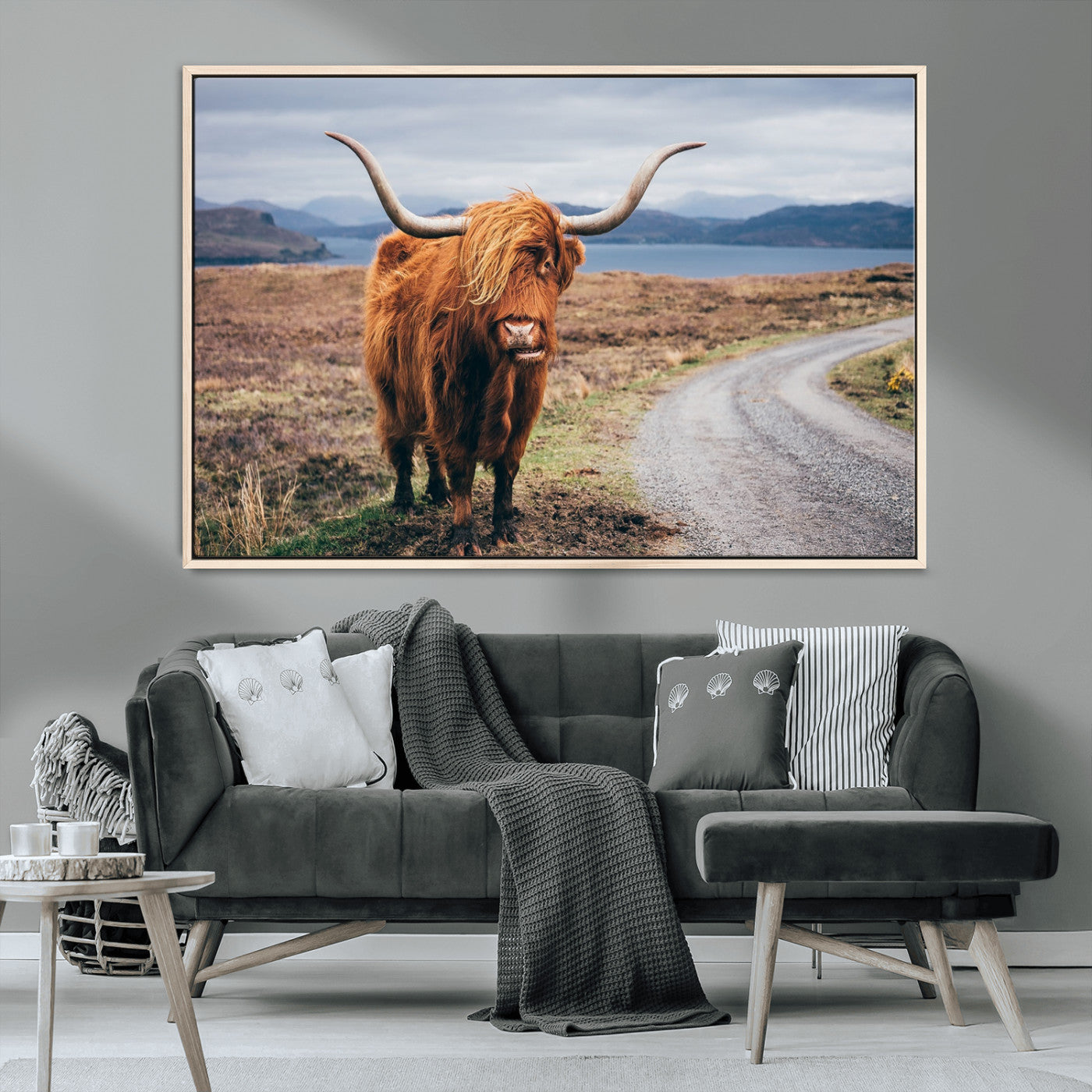 56121-MGV-CV-36X24-Rustic Highland Cow Wall Art – Panoramic Nature Canvas Print, Perfect Decor for Home, Office, Living Room or Man Cave