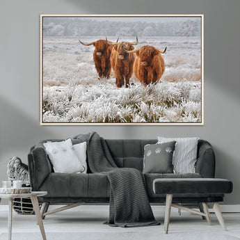 10396-MGV-CV-36X24-Highland Cattle Wall Art – Rustic Winter Landscape Canvas Print, Farmhouse Decor for Living Room, Office, Cabin or Country Home