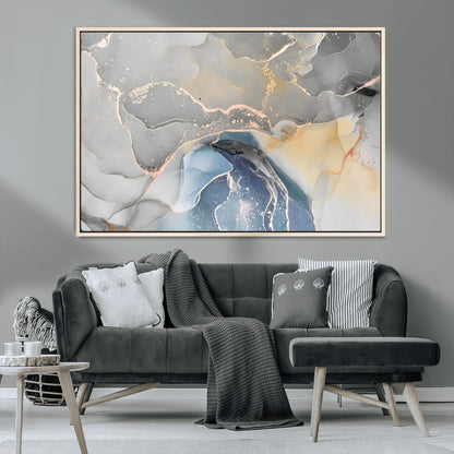 63211-MGV-CV-36X24-Abstract Fluid Art Wall Decor – Blue, Gray & Gold Canvas Print, Modern Home and Office Wall Art Decor for Living Room, Bedroom or