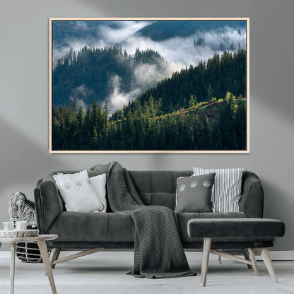 55972-MGV-CV-36X24-Whispering Pines Wall Art – Panoramic Misty Forest Canvas Print, Serene Nature Decor for Home, Office or Cabin Retreat