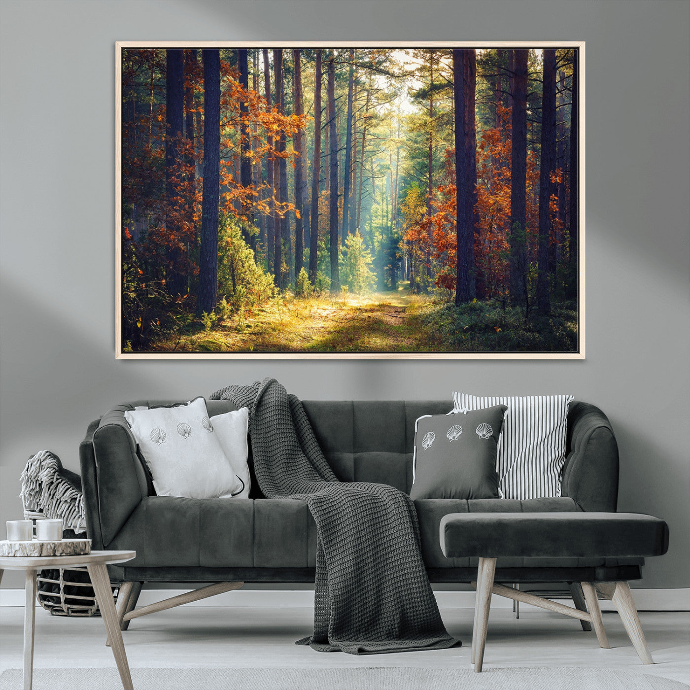 86249-MGV-CV-36X24-Sunlit Autumn Forest Path Wall Art – Peaceful Nature Scene with Fall Foliage, Calming Woods Decor for Home or Office