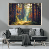 86249-MGV-CV-36X24-Sunlit Autumn Forest Path Wall Art – Peaceful Nature Scene with Fall Foliage, Calming Woods Decor for Home or Office