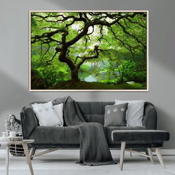 18094-MGV-CV-36X24-Emerald Canopy Wall Art – Panoramic Lush Green Tree Canvas Print, Serene Nature Decor for Office, Living Room or Meditation Space