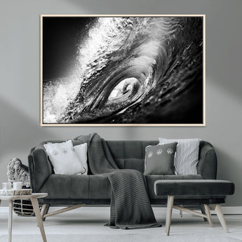 22702-MGV-CV-36X24-Black and White Ocean Wave Wall Art – Powerful Surf Curl Photography Canvas Print, Modern Coastal Decor for Living Room, Office or