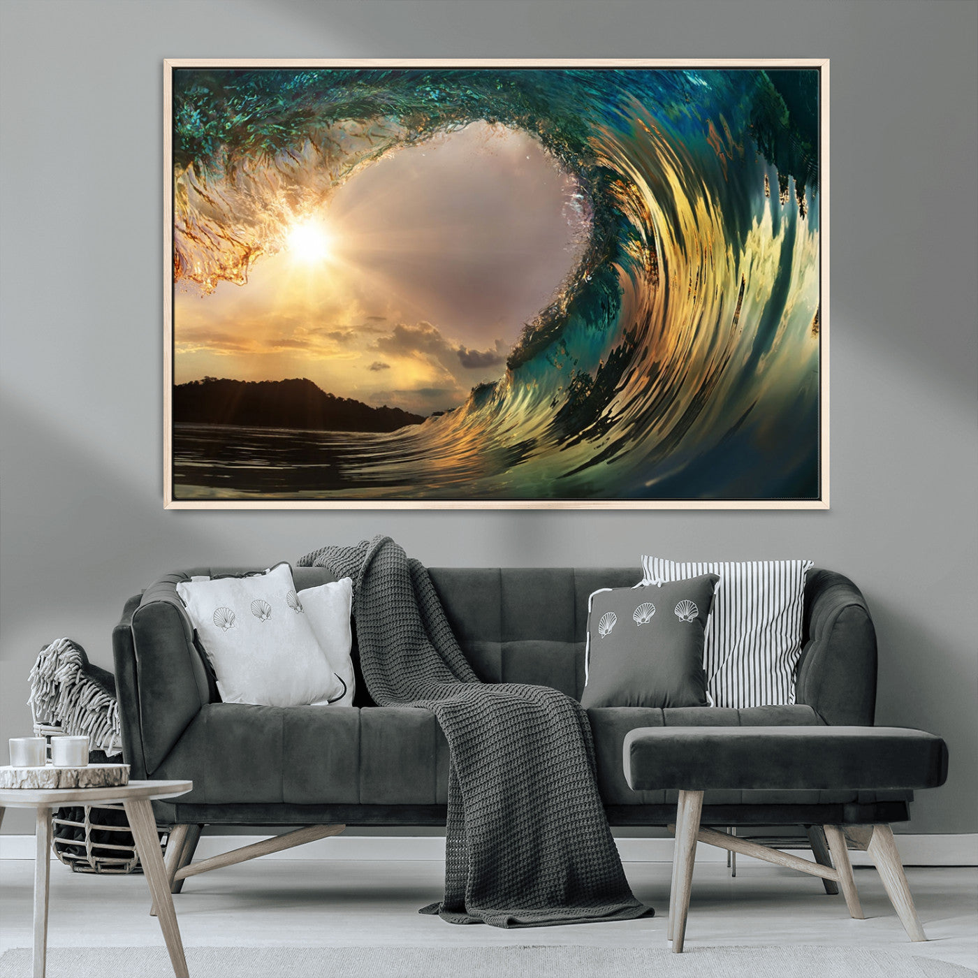 38256-MGV-CV-36X24-Ocean Wave Wall Art – Stunning Sunrise Through Curling Wave Canvas Print, Coastal Surf Photography Seascape Decor for Living Room,