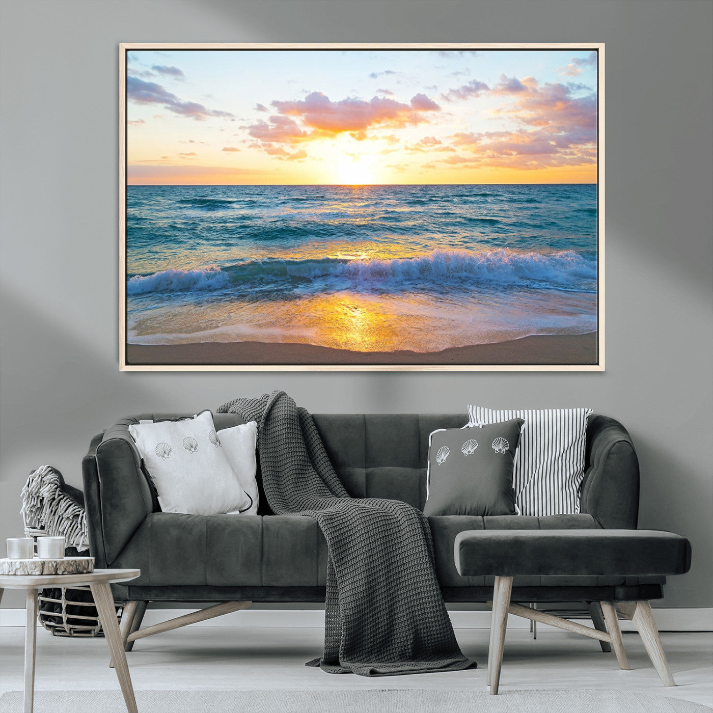 78006-MGV-CV-36X24-Golden Sunrise Ocean Wall Art – Panoramic Beach Waves Canvas Print, Coastal Seascape Artwork for Living Room, Bedroom, Office, or