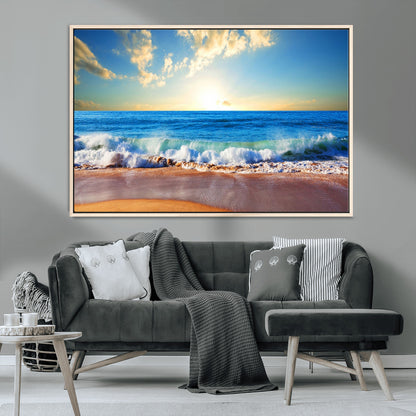 50522-MGV-CV-36X24-Ocean Sunrise Wall Art – Peaceful Beach Waves and Golden Horizon Canvas Print, Coastal Seascape Decor for Home or Office