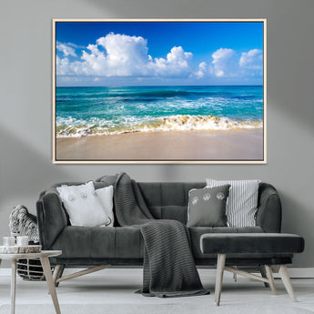 60364-MGV-CV-36X24-Tropical Ocean Wave Wall Art – Serene Blue Sea and White Sand Beach Canvas Print, Coastal Landscape Decor for Living Room, Bedroom