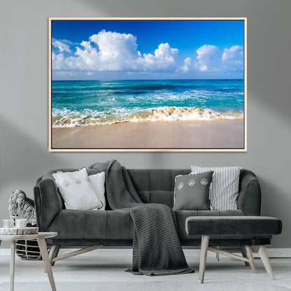 60364-MGV-CV-36X24-Tropical Ocean Wave Wall Art – Serene Blue Sea and White Sand Beach Canvas Print, Coastal Landscape Decor for Living Room, Bedroom