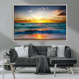 50627-MGV-CV-36X24-Ocean Sunset Wall Art – Serene Beach Canvas Print with Waves and Golden Sky, Coastal Decor for Living Room or Office