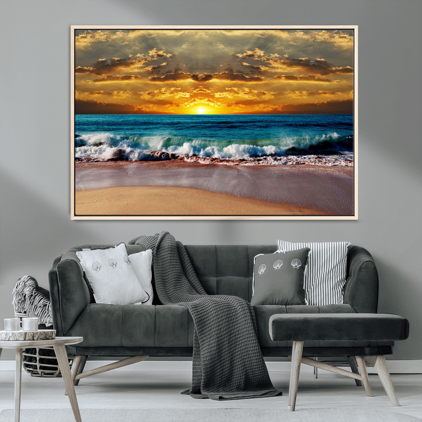 83389-MGV-CV-36X24-Ocean Sunrise Wall Art – Vibrant Beach Waves Canvas Print, Coastal Seascape Decor for Living Room or Office