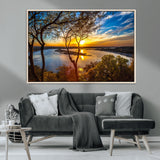 66839-MGV-CV-36X24-Lake Sunset Wall Art – Golden Hour Canvas Print with Trees and Water Reflection, Scenic Landscape Photography for Living Room,