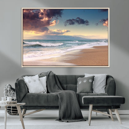 42253-MGV-CV-36X24-Serene Beach Waves Wall Art – Tranquil Ocean Horizon Canvas Print, Coastal Seascape Decor for Living Room or Office Wall