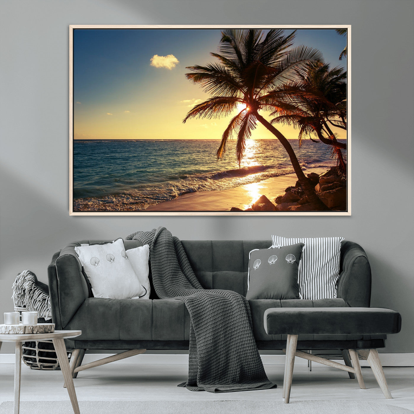 82710-MGV-CV-36X24-Palm Tree Sunset Beach Wall Art – Tropical Ocean Canvas Print, Coastal Paradise Seascape Decor for Living Room or Office Wall