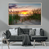 25576-MGV-CV-36X24-Beach Grass Sunset Wall Art – Coastal Sand Dune Landscape Canvas Print, Ocean View Nature Decor for Living Room or Office Wall