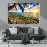 68606-MGV-FC-36X24_Natural-Tropical Palm Tree Ocean Wall Art – Sunset Beach Seascape Print, Coastal Paradise Decor for Living Room or Office