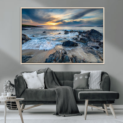 17902-MGV-CV-36X24-Rocky Shore Ocean Sunset Wall Art – Coastal Seascape Canvas Print, Nature Beach Decor for Living Room or Office